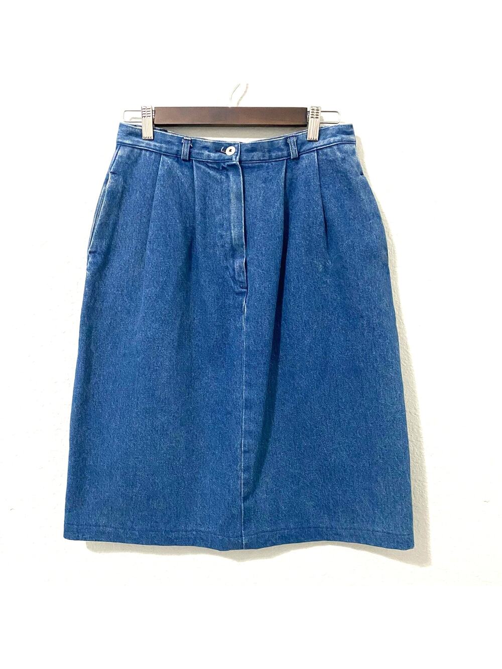 Vintage Harold’s Denim Skirt Womens Medium Blue Pleated Academia Classic 90s